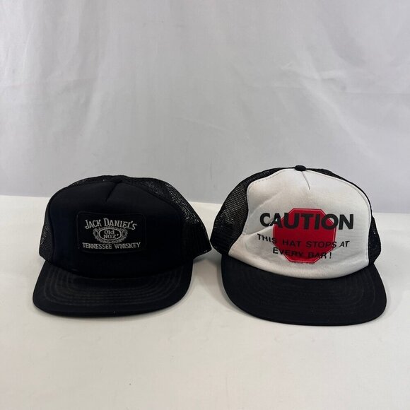 Novelty Snapback Hats Jack Daniels Stops At Every Bar Cap Mesh Back Lot of 2 Vtg - Picture 1 of 14